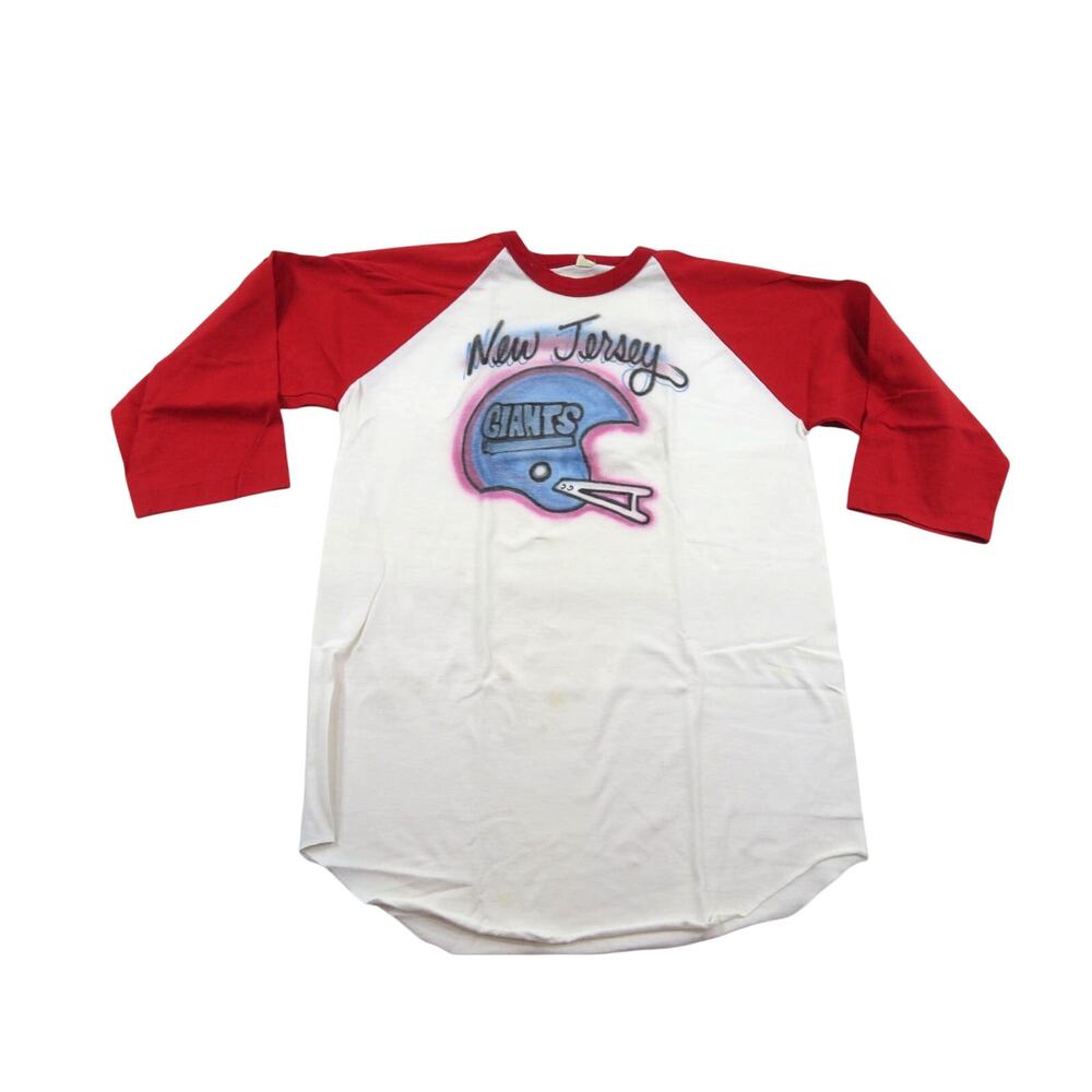 New Jersey Giants Raglan T-Shirt, Airbrushed Football Graphic L 1980s